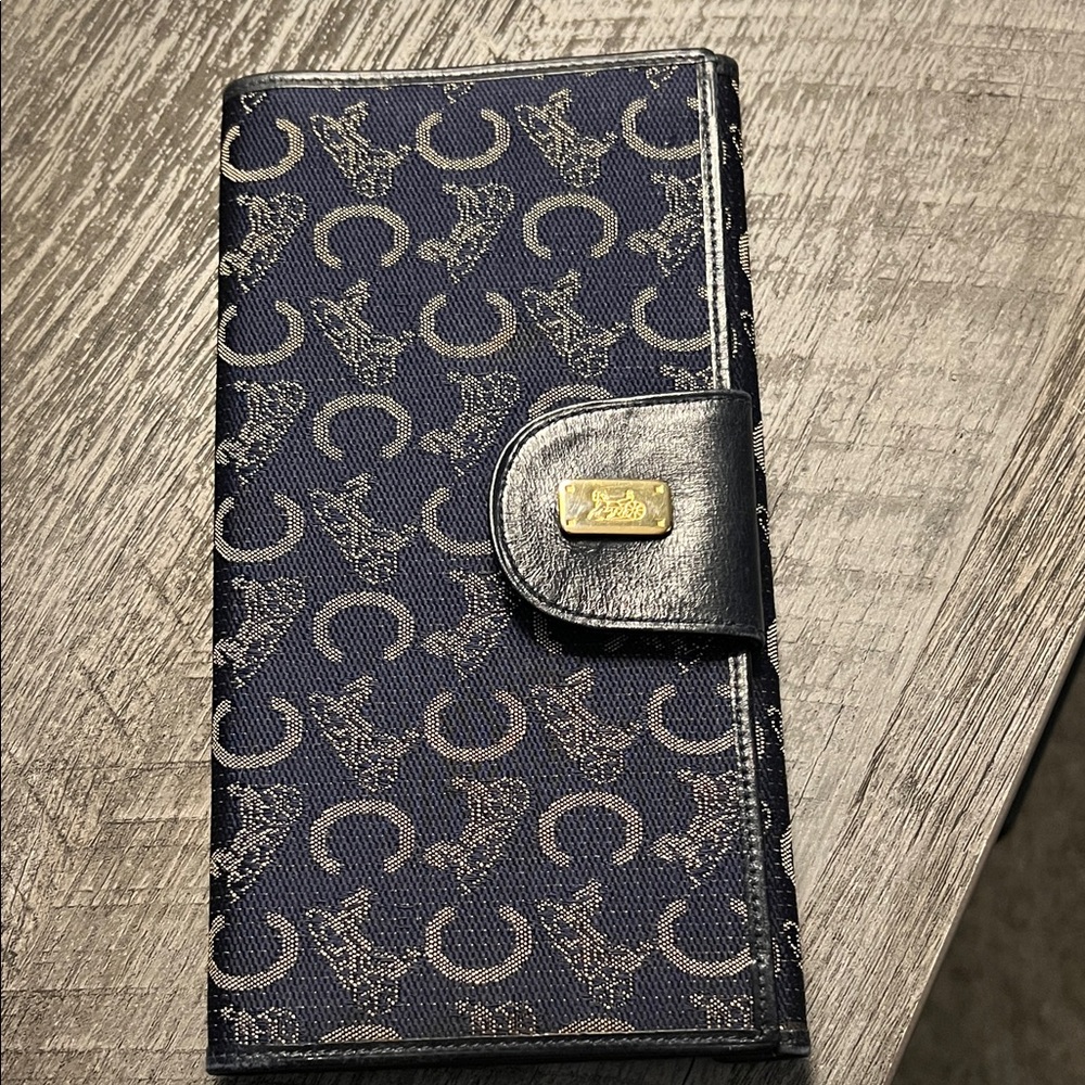 Celine vintage denim w gold long wallet